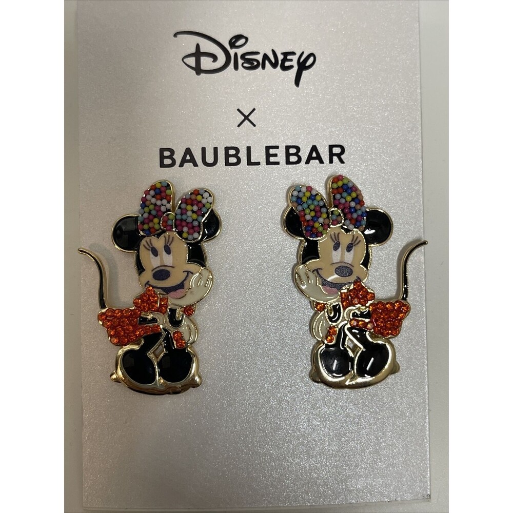 Disney X BaubleBar Enamel & Crystal Minnie Mouse Earrings New